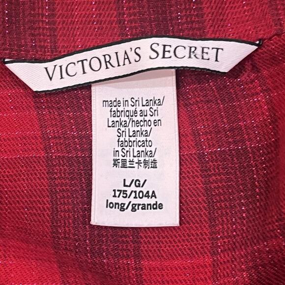 Victoria's Secret Pajama Set Womens Large Red Plaid Long Sleeve Button Up Lounge - Picture 11 of 12